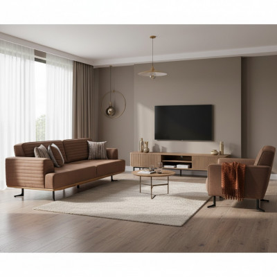 Elegante braun Drësécker-Couch mat modernen Design fir de Wunnzëmmer.