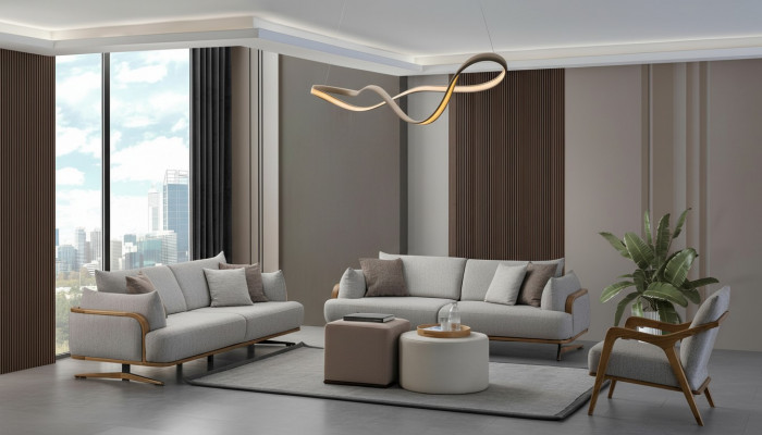 Miwwelen Wunnzëmmer Hell Faarf Set 2x 3-Sëtzer Sofas an Fotell 3tlg.