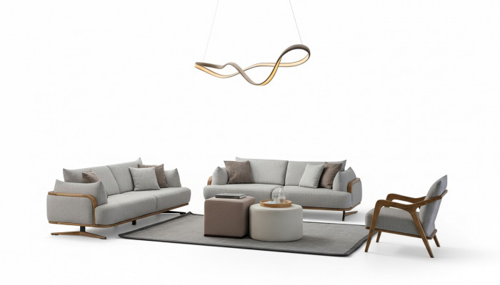 Miwwelen Wunnzëmmer Hell Faarf Set 2x 3-Sëtzer Sofas an Fotell 3tlg.