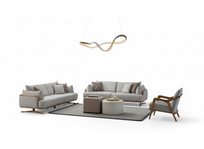 Miwwelen Wunnzëmmer Hell Faarf Set 2x 3-Sëtzer Sofas an Fotell 3tlg.