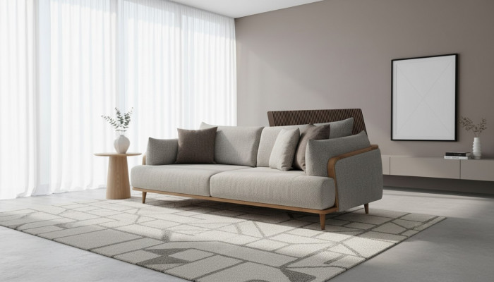 Luxuriéisen 3-Sëtzer Sofa Helleg Faarw Modern Miwwelen am Wunnzëmmer