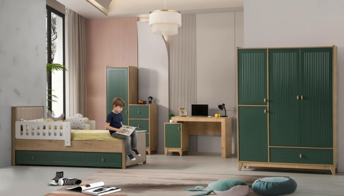 Kannerzëmmer Set besteet aus Bett+2x Kleederschaf+Schreifdësch 4tlg.