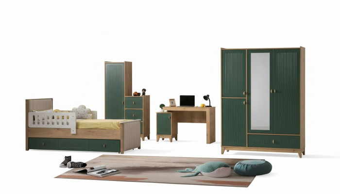 Kannerzëmmer Set besteet aus Bett+2x Kleederschaf+Schreifdësch 4tlg.