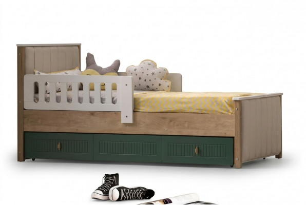 Stilvoll Kannerbett 200 cm Jugendbett Holz Kannerzëmmer Stoff Modern.