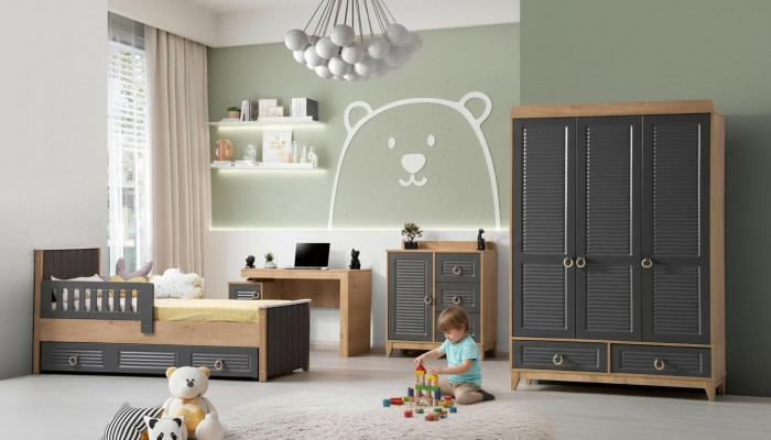 Komplett Kanner Miwwelen Kannerbett Holz Miwwel Set 4tlg Kannerzëmmer Gro