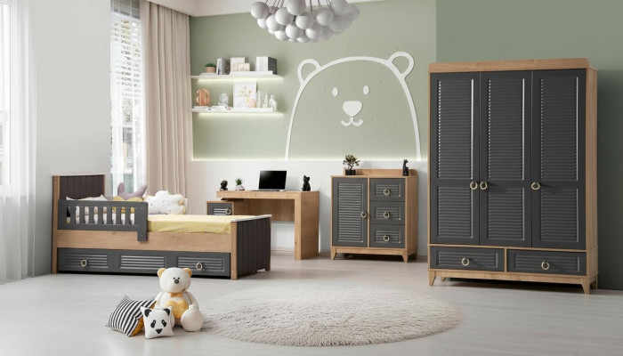 Komplett Kanner Miwwelen Kannerbett Holz Miwwel Set 4tlg Kannerzëmmer Gro