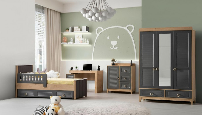 Komplett Kanner Miwwelen Kannerbett Holz Miwwel Set 4tlg Kannerzëmmer Gro