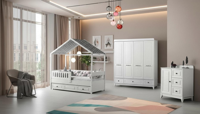 Modern Komplett Jugendzëmmer Luxus Kannerzëmmer Set 3 Deeler Wäiss Faarf nei