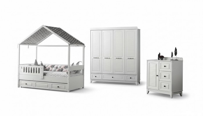 Modern Komplett Jugendzëmmer Luxus Kannerzëmmer Set 3 Deeler Wäiss Faarf nei