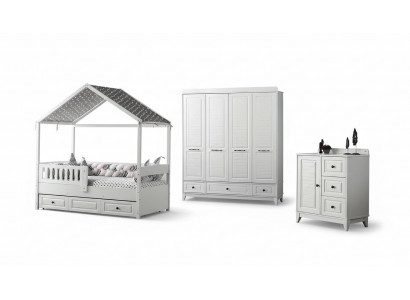 Modern Komplett Jugendzëmmer Luxus Kannerzëmmer Set 3 Deeler Wäiss Faarf nei