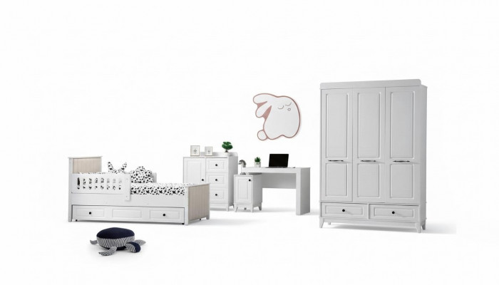Modern komplett Jugendzëmmer Luxus Kannerzëmmer Set 4 Deeler a wäiss Faarf nei