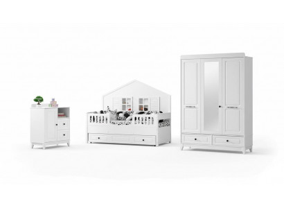 Stilvoll Komplett Jugendzëmmer Luxus Kannerzëmmer Set 3-teileg Wäiss Faarf