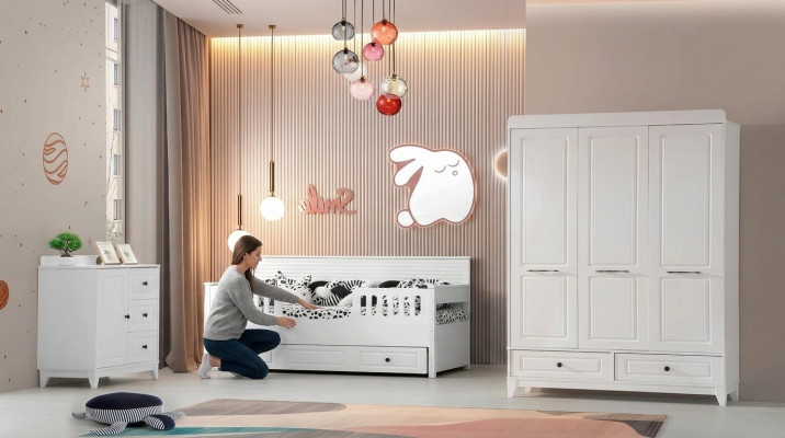 luxuriéis komplett Jugendzëmmer Luxus Kannerzëmmer Set 3 Stéck Wäiss Faarf