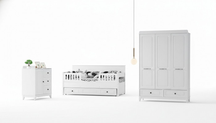 luxuriéis komplett Jugendzëmmer Luxus Kannerzëmmer Set 3 Stéck Wäiss Faarf