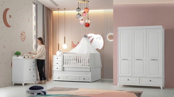 Modern Kannerbett Komplett Jugendzëmmer Luxus Kannerzëmmer Set 3tlg Wäiss