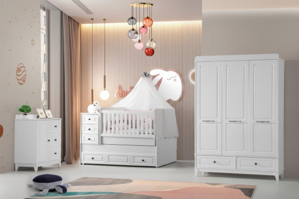 Modern Kannerbett Komplett Jugendzëmmer Luxus Kannerzëmmer Set 3tlg Wäiss