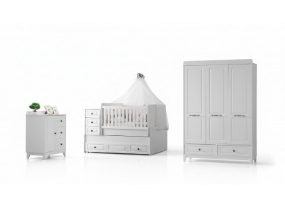 Modern Kannerbett Komplett Jugendzëmmer Luxus Kannerzëmmer Set 3tlg Wäiss