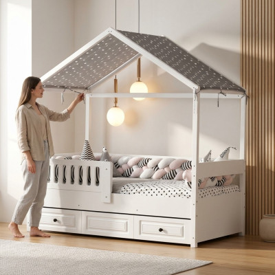 Kannerbett Holzbett Funktiounsbett Auszéihbart Bett 200 Holz Wäiss Nei