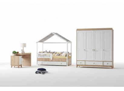 Modern Kannerzëmmer Set Bett Kleederschaf Schreifdësch Helleg 3tlg Neit