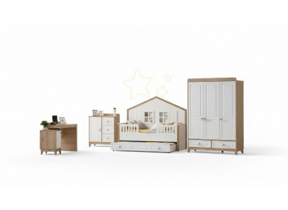 Modern Kannerzëmmer Set Bett Kleederschaf Schreifdësch Helleg 4tlg Nei