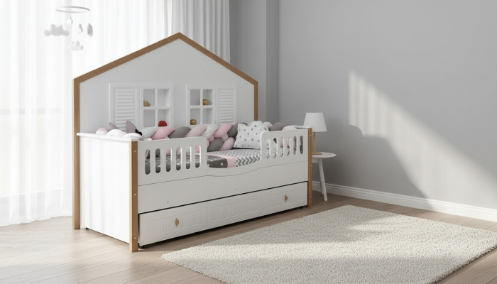 Bettkader Kandebett Bett Kannerzëmmer Kannerzëmmermiwwelen Wäisst Holz