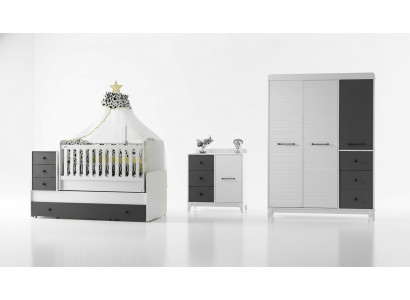Modern Kannerzëmmer Set Besteet aus Kannerbett Schaf Kommoud 3tlg nei