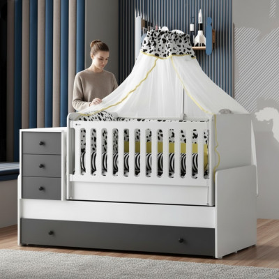 Modern Kannerbett Holzebett Funktiouns-Bett auszéierbart Bett 200 Holz Wäiss