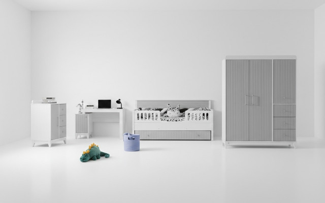 4-deel. Kannerzëmmer Ensemble: Komplettméibel-Set fir perfekt Ariichtung