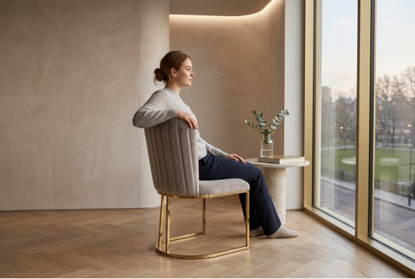 Stull Iesszëmmerstull Beige Kichenstull Lehnstull Luxus Modern Novelitéit