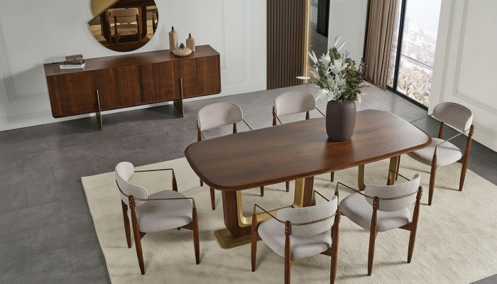 Moderne Iesszëmmer Set besteet aus Iessdësch 6x Still Spigel Anriichtung