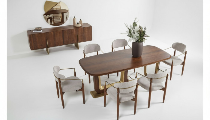 Moderne Iesszëmmer Set besteet aus Iessdësch 6x Still Spigel Anriichtung