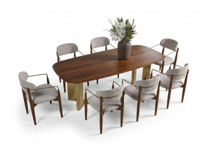 Modernen Iesszëmmer Set besteet aus Iessdësch an 6x Stiihl Braun 7tlg.