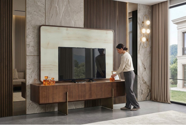 Luxuriéis Wunnzëmmer Set besteet aus TV Lowboard an TV Kader 2tlg. nei