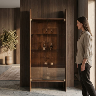 Vitrine Luxus Schaf Holz Stil Braun Glas Neien Schief Glasschaf