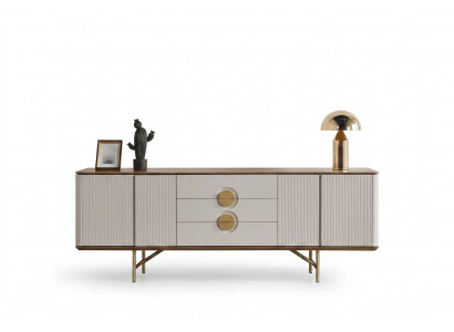 Perfekt Iesszëmmer Set Besteet aus Beige Kommode an Spigel 2-Deeler nei.