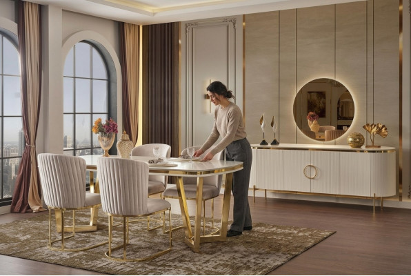 Iesszëmmer Set Besteet aus Design Iessdësch 4x Still a Schief 7-tlg.