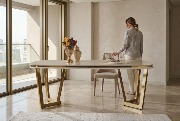 Iessdësch Iesszëmmer Holz Iessdëscher Stil Modern beige Design Edelstol