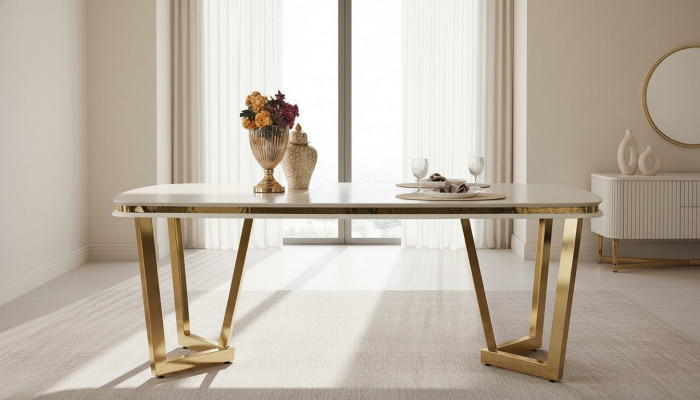 Iessdësch Iesszëmmer Holz Iessdëscher Stil Modern beige Design Edelstol