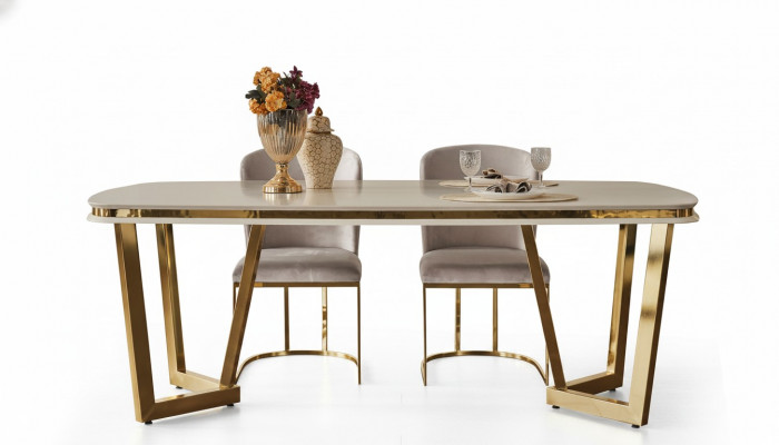 Moderne Iesszëmmer-Set besteet aus Iessdësch an 4x Still Beige 5tlg.