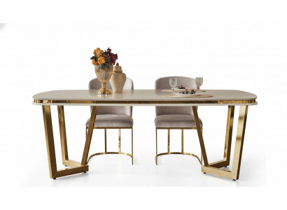 Moderne Iesszëmmer-Set besteet aus Iessdësch an 4x Still Beige 5tlg.