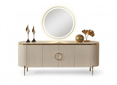 Dësset aus Iesszëmmer-Set besteet aus beige Faarf Buffet an Spigel.