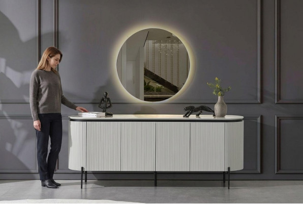 Stilvoll Iesszëmmer Set Besteet aus Sideboard a Spigel Wäiss Faarf 2 Stéck