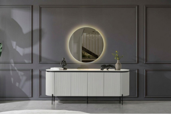Stilvoll Iesszëmmer Set Besteet aus Sideboard a Spigel Wäiss Faarf 2 Stéck
