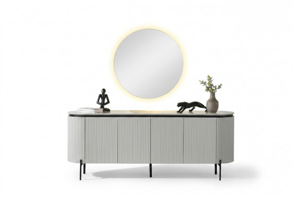 Stilvoll Iesszëmmer Set Besteet aus Sideboard a Spigel Wäiss Faarf 2 Stéck