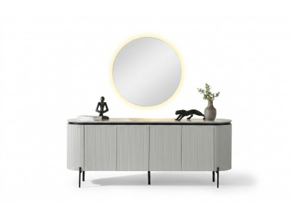 Stilvoll Iesszëmmer Set Besteet aus Sideboard a Spigel Wäiss Faarf 2 Stéck