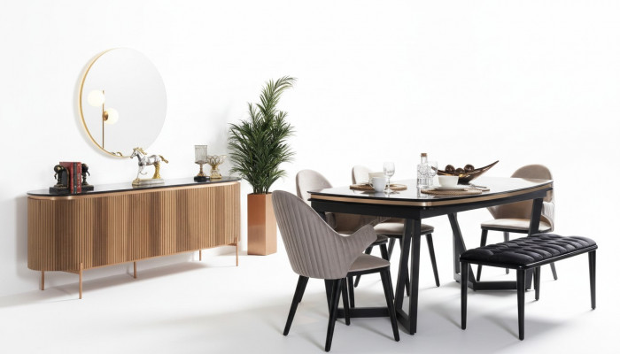 Luxuriéis Iesszëmmer Set Besteet aus Iessdësch 4x Stullen an Anrichte 7tlg