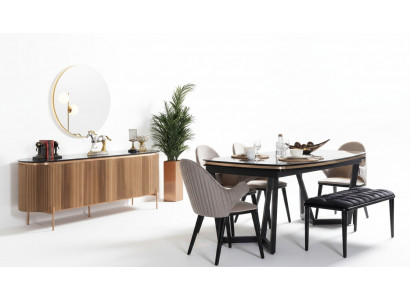 Luxuriéis Iesszëmmer Set Besteet aus Iessdësch 4x Stullen an Anrichte 7tlg