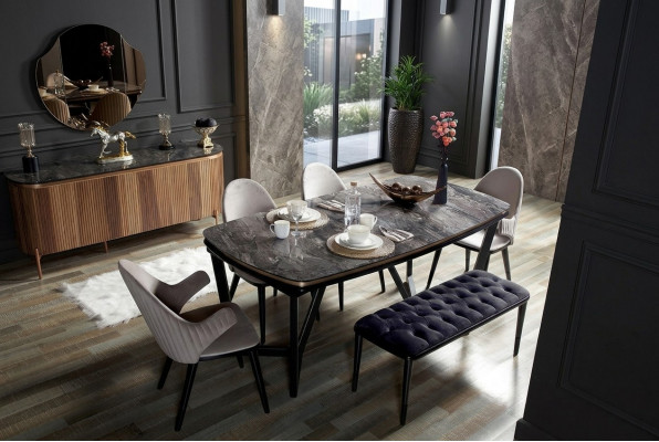 Luxuriéis Iesszëmmer Set besteet aus Iessdësch an 4x Stull Neiheet 5tlg.