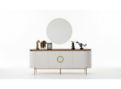 Iesszëmmer Set Besteet aus Kredenz a Spigel Beige mat Gold Elementer