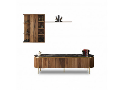 Wunnzëmmer Set besteet aus TV-Lowboard+Wandschaf mat Regal 2-teileg. nei